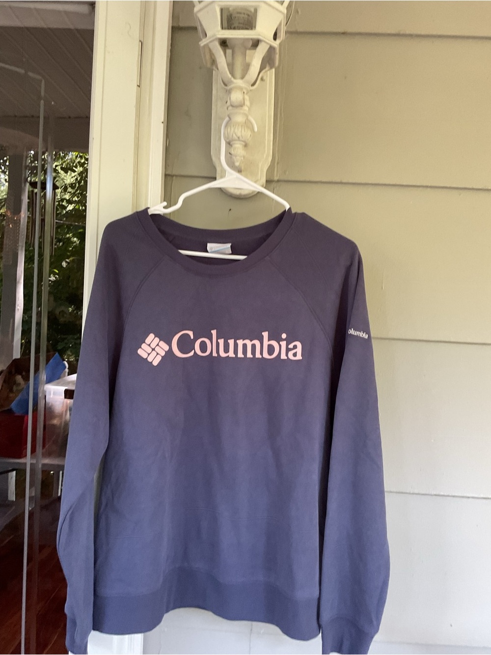 Columbia Women's Woodlane Park Logo Crewneck Sweatshirt Gray Pink Size XL New